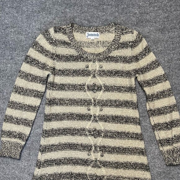 Jocomomola Womens Sweater Dress Neutral Striped Jewel Neck Embellished 40 - Picture 6 of 9